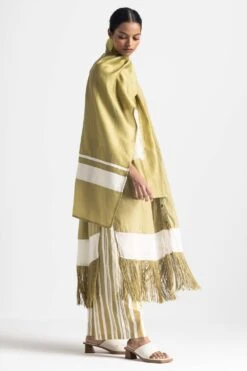 Three Moss Green Embellished Scarf