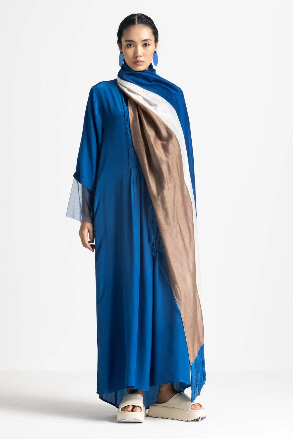 Three Electric Blue Fringed Scarf 1 Three Electric Blue Fringed Scarf