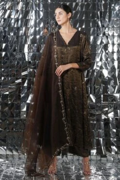 YAVI Brown Embellished Dupatta