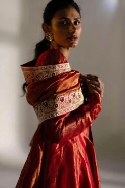 Mimamsaa Crimson Tissue Silk Dupatta