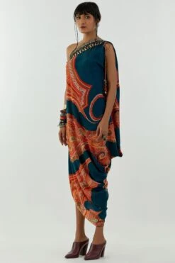Aseem Kapoor Deep Teal Rasa One Shoulder Dress 7 Aseem Kapoor Deep Teal Rasa One Shoulder Dress -Echo Clothing Store 160523ak04 3