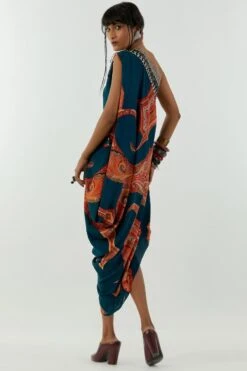 Aseem Kapoor Deep Teal Rasa One Shoulder Dress 8 Aseem Kapoor Deep Teal Rasa One Shoulder Dress -Echo Clothing Store 160523ak04 4