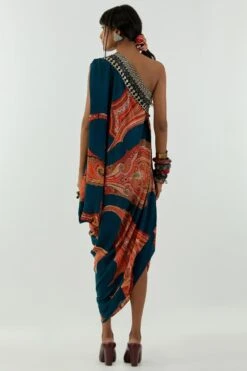 Aseem Kapoor Deep Teal Rasa One Shoulder Dress 9 Aseem Kapoor Deep Teal Rasa One Shoulder Dress -Echo Clothing Store 160523ak04 5