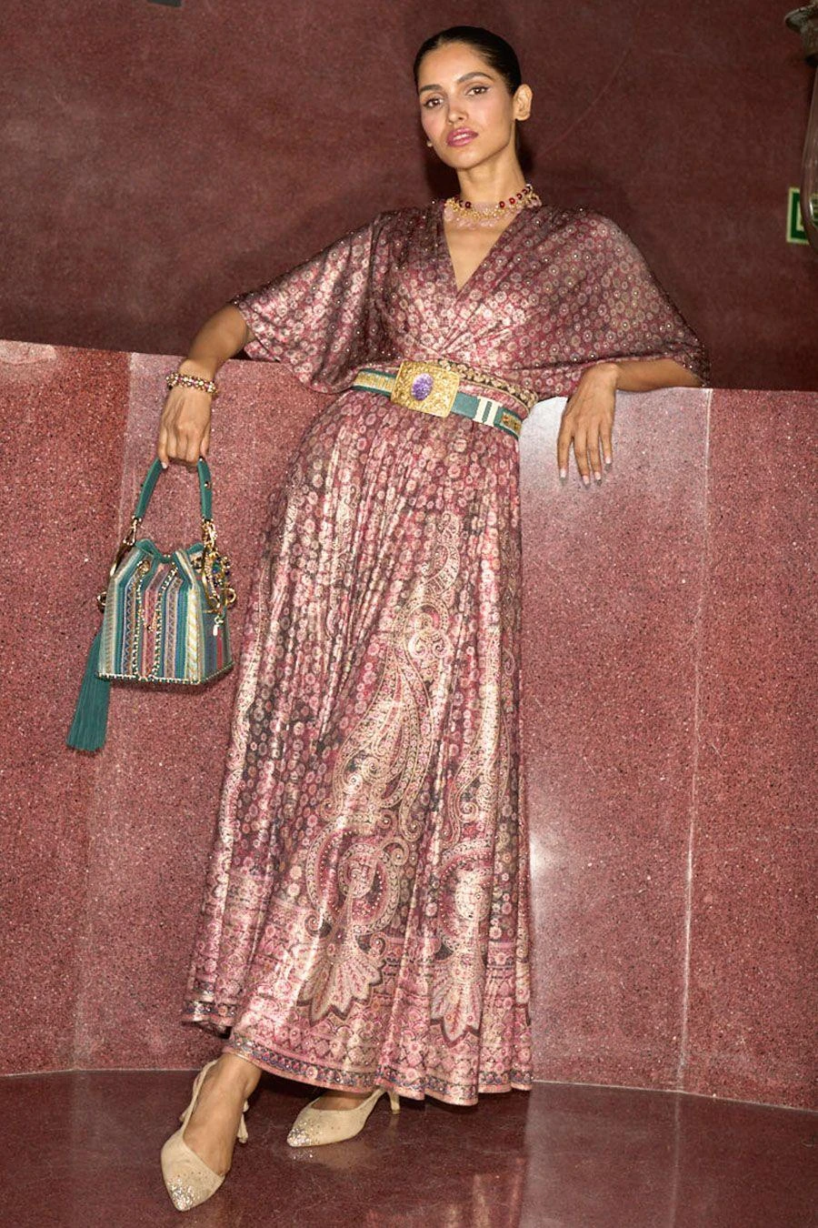 Tarun Tahiliani Maroon Embellished Jumpsuit 2 Tarun Tahiliani Maroon Embellished Jumpsuit - Image 2