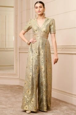 Tarun Tahiliani Oyster Brocade Jumpsuit