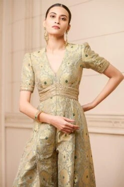Tarun Tahiliani Oyster Brocade Jumpsuit 6 Tarun Tahiliani Oyster Brocade Jumpsuit -Echo Clothing Store 1611tt6 3