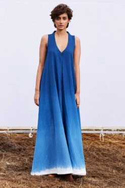 Khara Kapas Marine Blue Ombre Khadi Jumpsuit