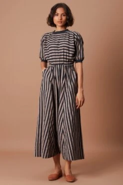 Mati Grey Striped Cotton Jumpsuit