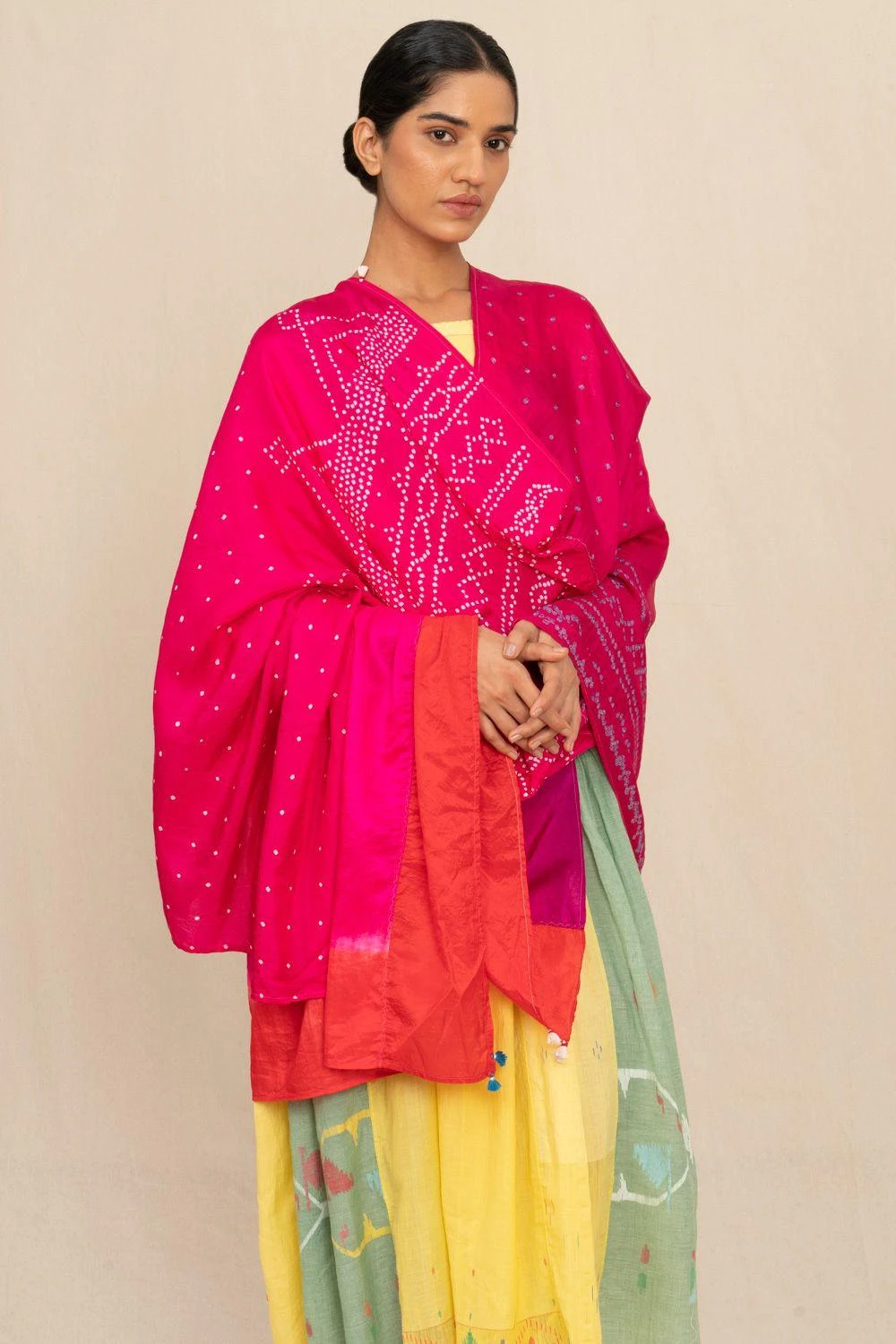 Injiri Artisanal Pink Bandhani Silk Scarf 2 Injiri Artisanal Pink Bandhani Silk Scarf - Image 2