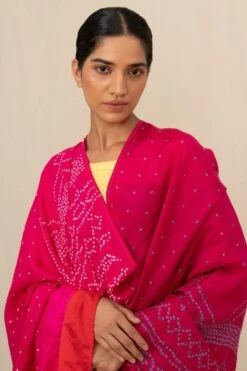 Injiri Artisanal Pink Bandhani Silk Scarf 5 Injiri Artisanal Pink Bandhani Silk Scarf -Echo Clothing Store 16523inj6 3