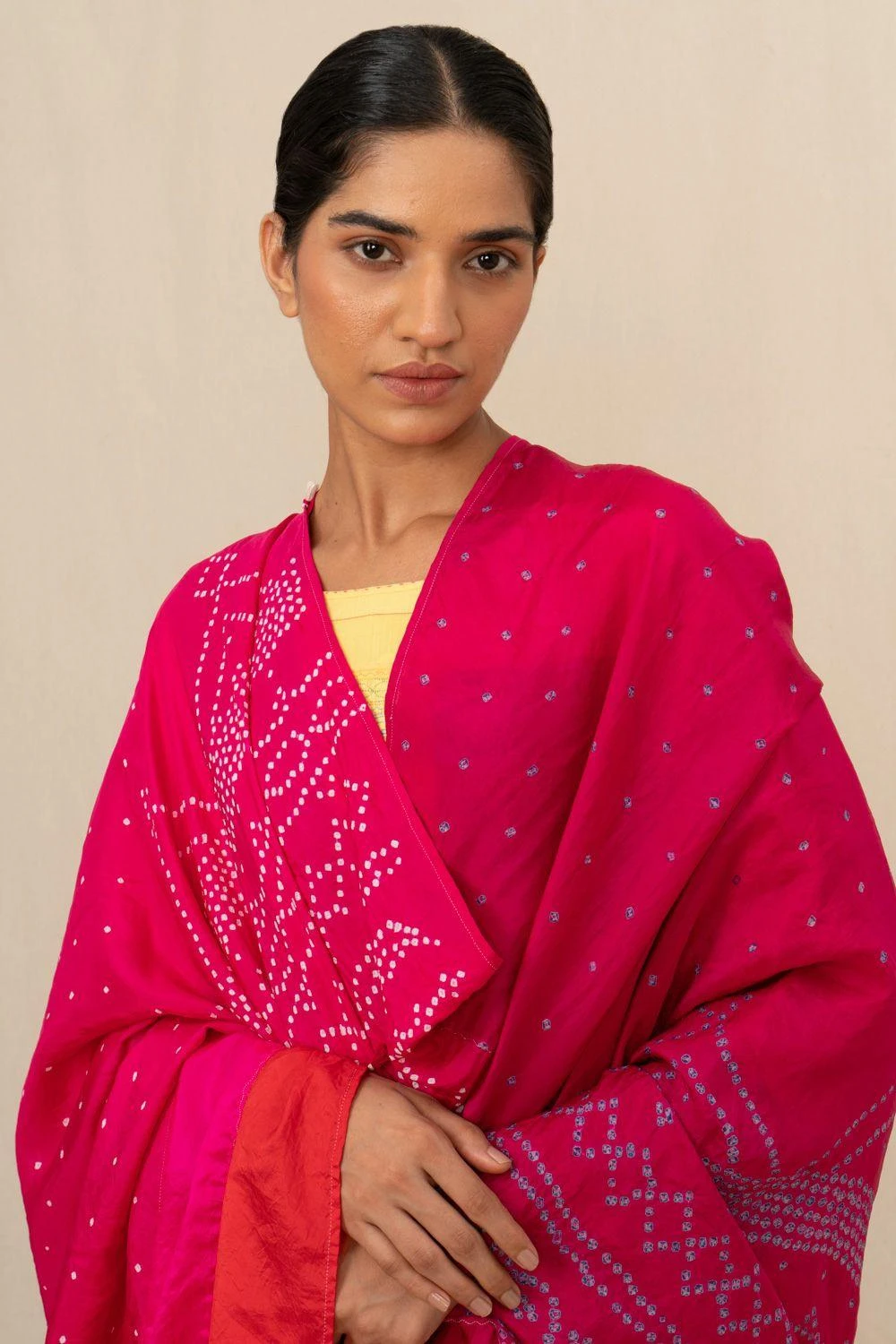 Injiri Artisanal Pink Bandhani Silk Scarf 3 Injiri Artisanal Pink Bandhani Silk Scarf - Image 3