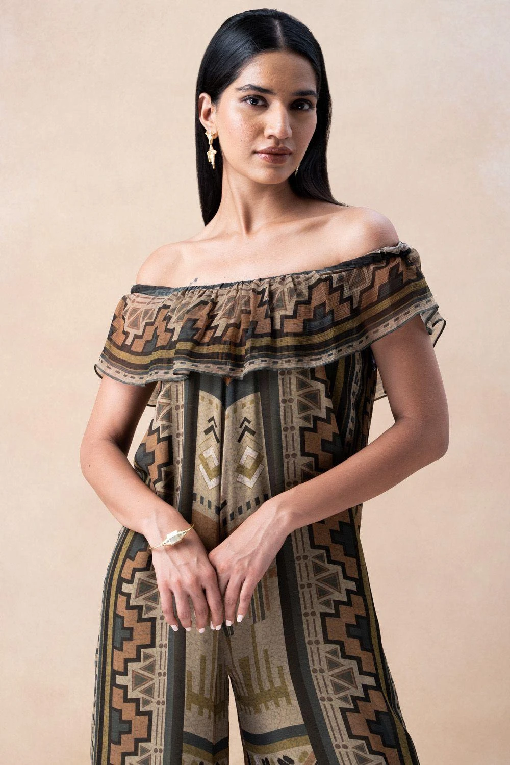 Nikita Mhaisalkar Green Aztec Print Jumpsuit 4 Nikita Mhaisalkar Green Aztec Print Jumpsuit - Image 4