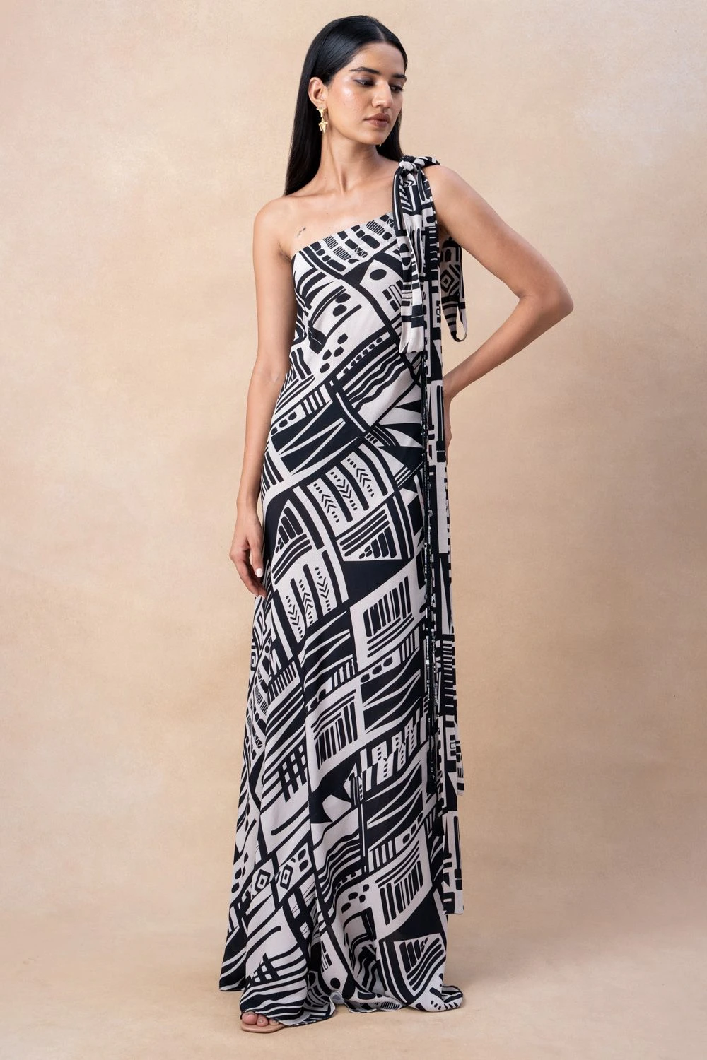 Nikita Mhaisalkar White Abstract Printed One Shoulder Dress 1 Nikita Mhaisalkar White Abstract Printed One Shoulder Dress