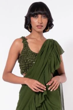 Arpita Mehta Green Tiered Sari Set 8 Arpita Mehta Green Tiered Sari Set -Echo Clothing Store 168am15 4
