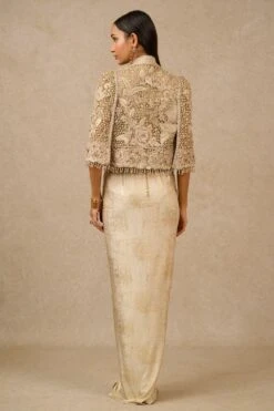 Tarun Tahiliani Gold Gara Embroidered Cape & Dress Set 9 Tarun Tahiliani Gold Gara Embroidered Cape & Dress Set -Echo Clothing Store 16923tt37 4