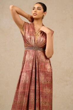 Tarun Tahiliani Wine Foil Jersey Panelled Jumpsuit 6 Tarun Tahiliani Wine Foil Jersey Panelled Jumpsuit -Echo Clothing Store 16923tt4 3