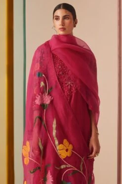 Chandrima Fuchsia Applique And Cutwork Dupatta -Echo Clothing Store 171023ca01 1