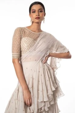 Anushree Reddy Ivory Embellished & Ruffles Sari Set -Echo Clothing Store 1711ar8 4