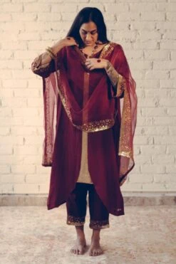 Sarang Kaur Maroon Nizam Kurta Set