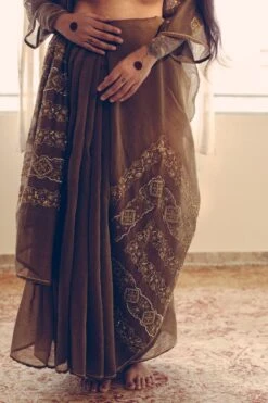 Sarang Kaur Olive Nizam Motif Sari 11 Sarang Kaur Olive Nizam Motif Sari -Echo Clothing Store 1712sk30 6