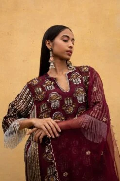 Heirloom By Rara Avis Maroon Hand Embroidered Banjara Kurta Set -Echo Clothing Store 171ra3 4