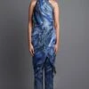 Amit Aggarwal Marbled Draped Aqua Jumpsuit