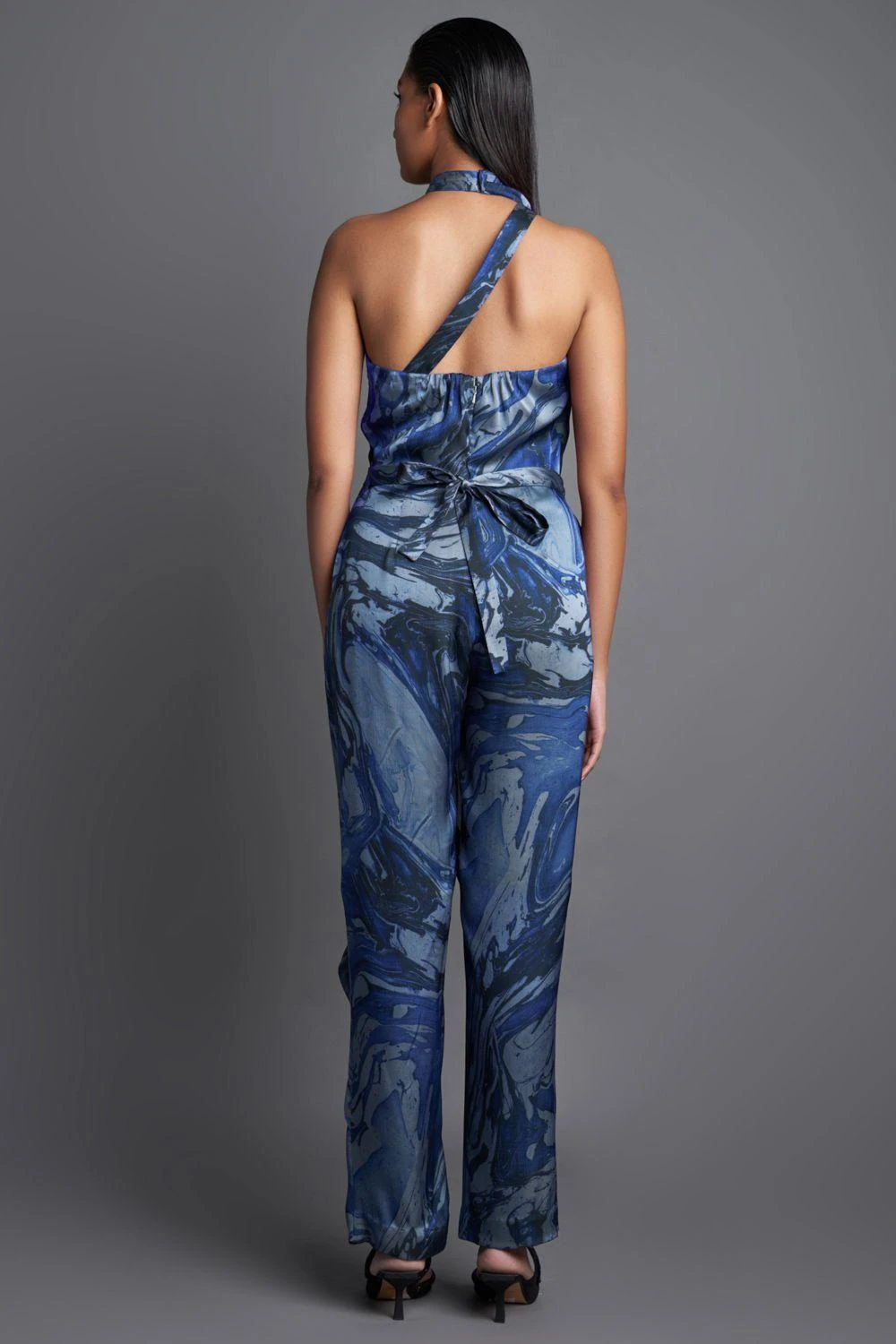 Amit Aggarwal Marbled Draped Aqua Jumpsuit 3 Amit Aggarwal Marbled Draped Aqua Jumpsuit - Image 3
