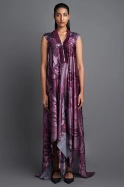 Amit Aggarwal Metallic Draped Plum Dress