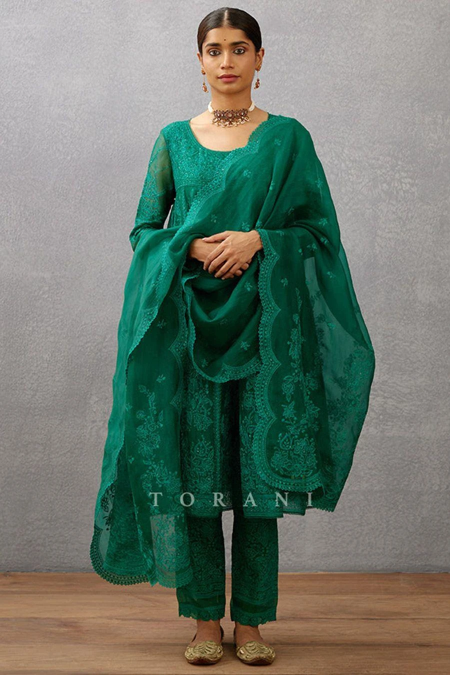 Torani Green Aari Embroidered Dupatta 1 Torani Green Aari Embroidered Dupatta