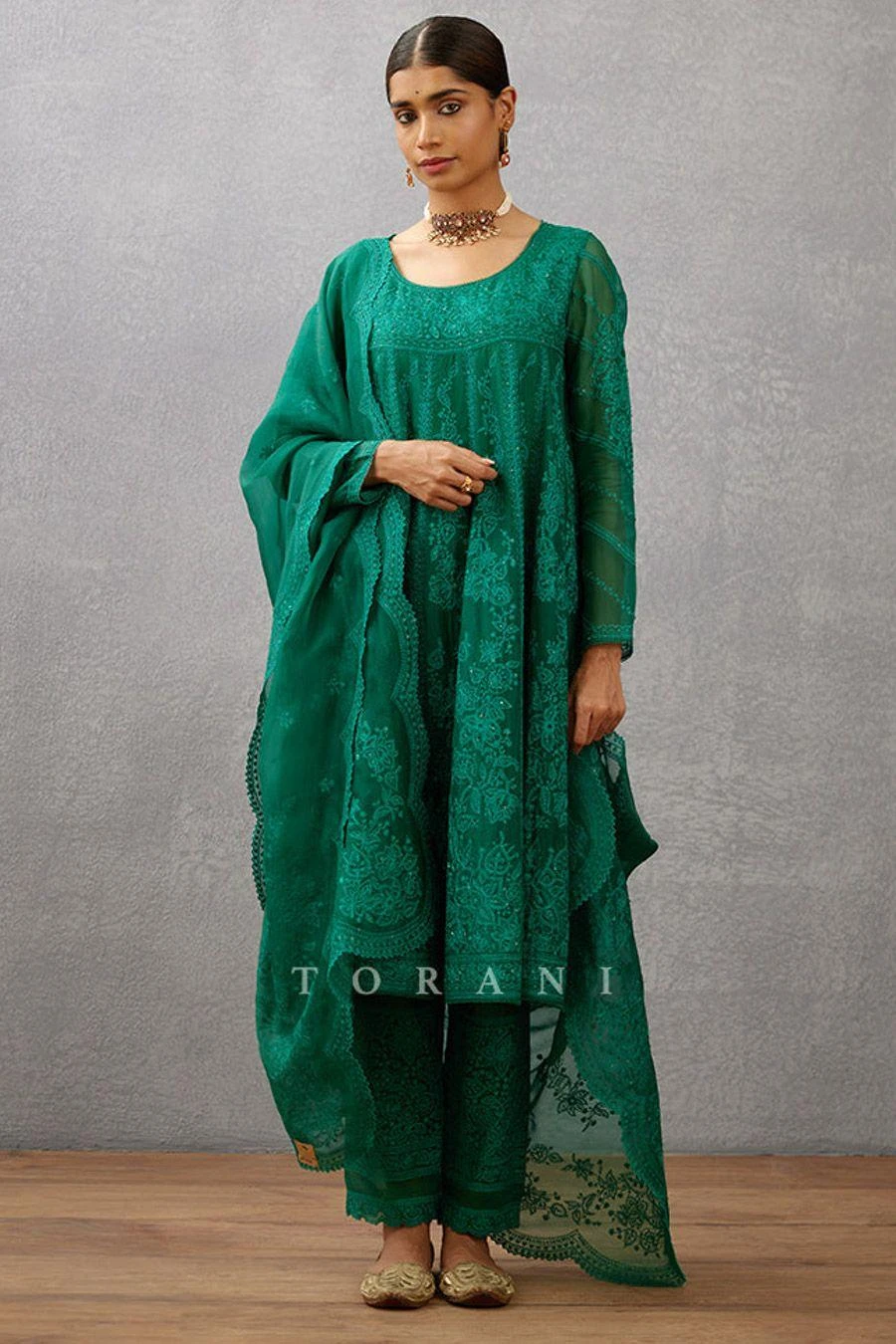 Torani Green Aari Embroidered Dupatta 2 Torani Green Aari Embroidered Dupatta - Image 2