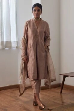 Shorshe Beige Hand Embellished Dupatta