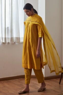 Shorshe Yellow Hand Embellished Dupatta