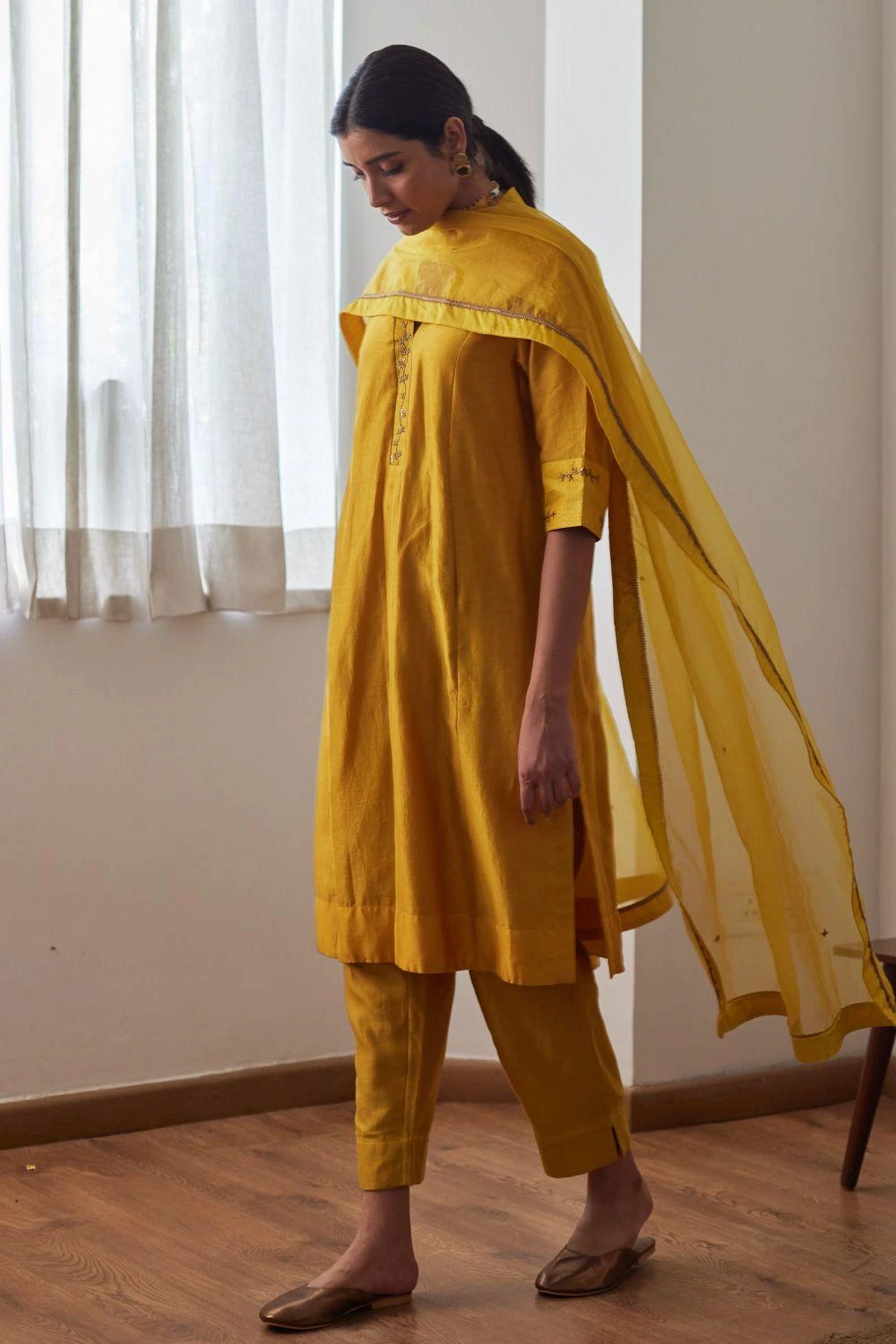 Shorshe Yellow Hand Embellished Dupatta 1 Shorshe Yellow Hand Embellished Dupatta