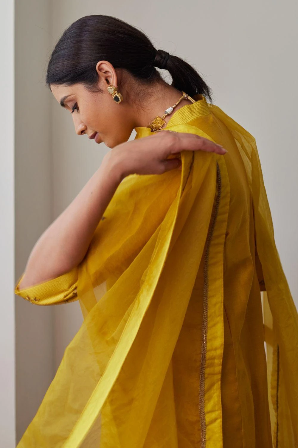 Shorshe Yellow Hand Embellished Dupatta 3 Shorshe Yellow Hand Embellished Dupatta - Image 3