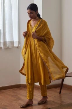 Shorshe Yellow Zardosi Embellished Dupatta -Echo Clothing Store 17823se37 3