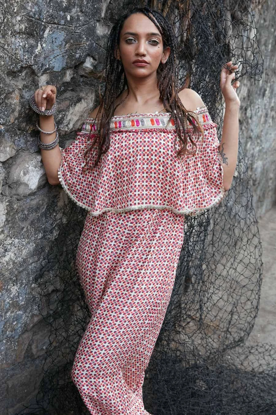 SVA Ivory Geometric Printed Off Shoulder Jumpsuit 2 SVA Ivory Geometric Printed Off Shoulder Jumpsuit - Image 2