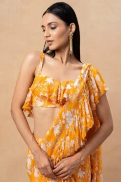 Arpita Mehta Orange Floral Printed Ruffle Sari Set 8 Arpita Mehta Orange Floral Printed Ruffle Sari Set -Echo Clothing Store 18092023am02 4