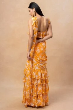 Arpita Mehta Orange Floral Printed Ruffle Sari Set 9 Arpita Mehta Orange Floral Printed Ruffle Sari Set -Echo Clothing Store 18092023am02 5
