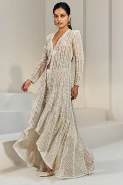 Ritika Mirchandani Ivory & Gold High Low Anarkali Set