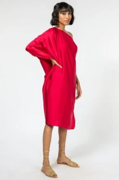 Stephany Red Satin One Shoulder Dress -Echo Clothing Store 181stp13 3