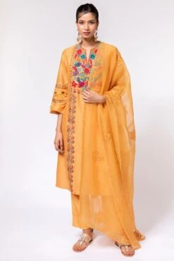 Chandrima Yellow Cutwork Dupatta