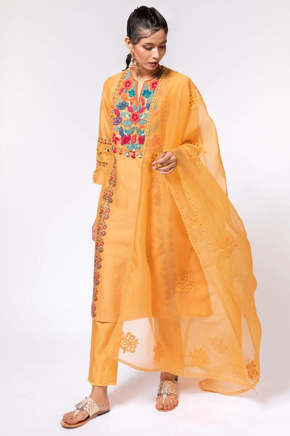 Chandrima Yellow Cutwork Dupatta 2 Chandrima Yellow Cutwork Dupatta - Image 2