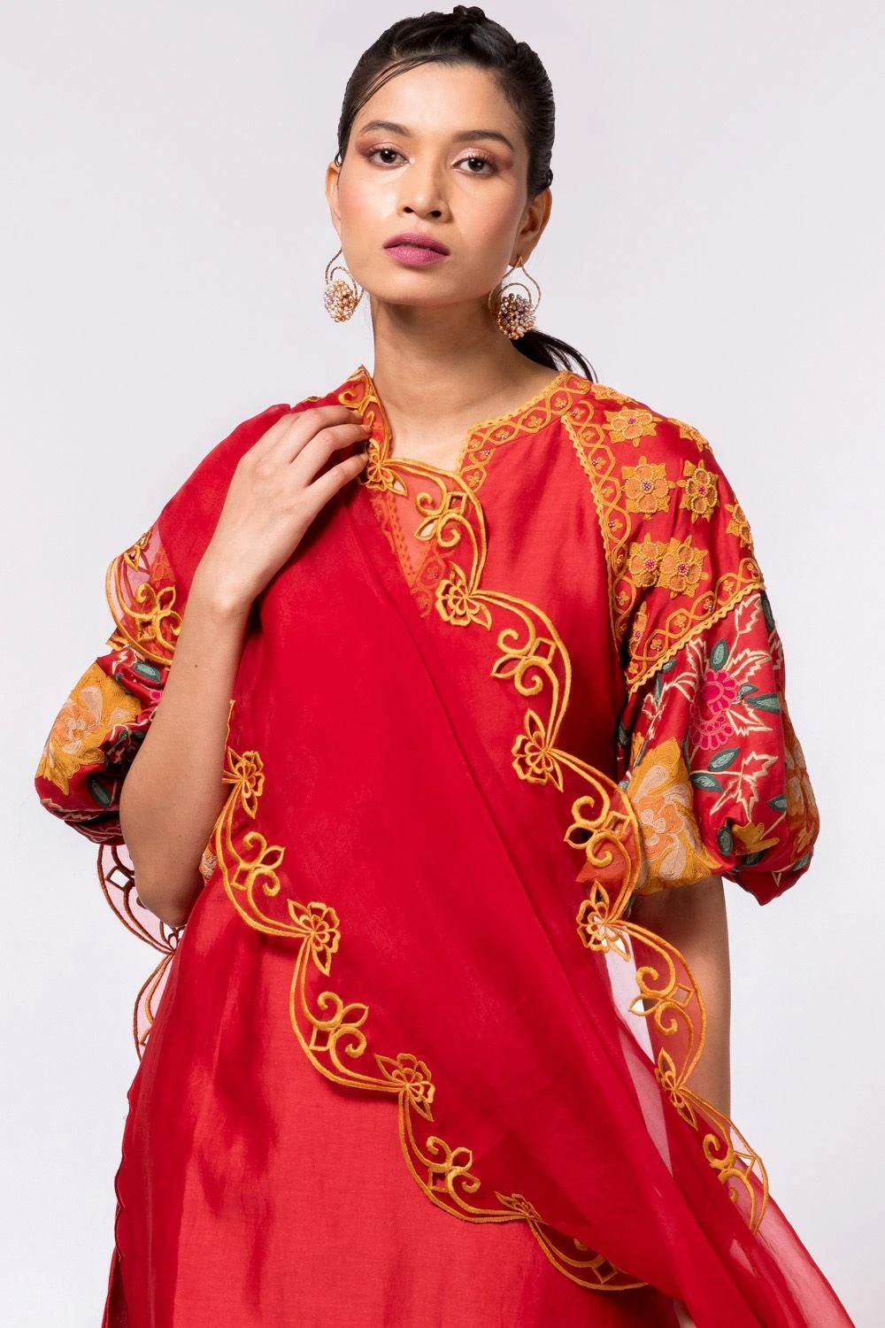 Chandrima Red Organza Dupatta 3 Chandrima Red Organza Dupatta - Image 3