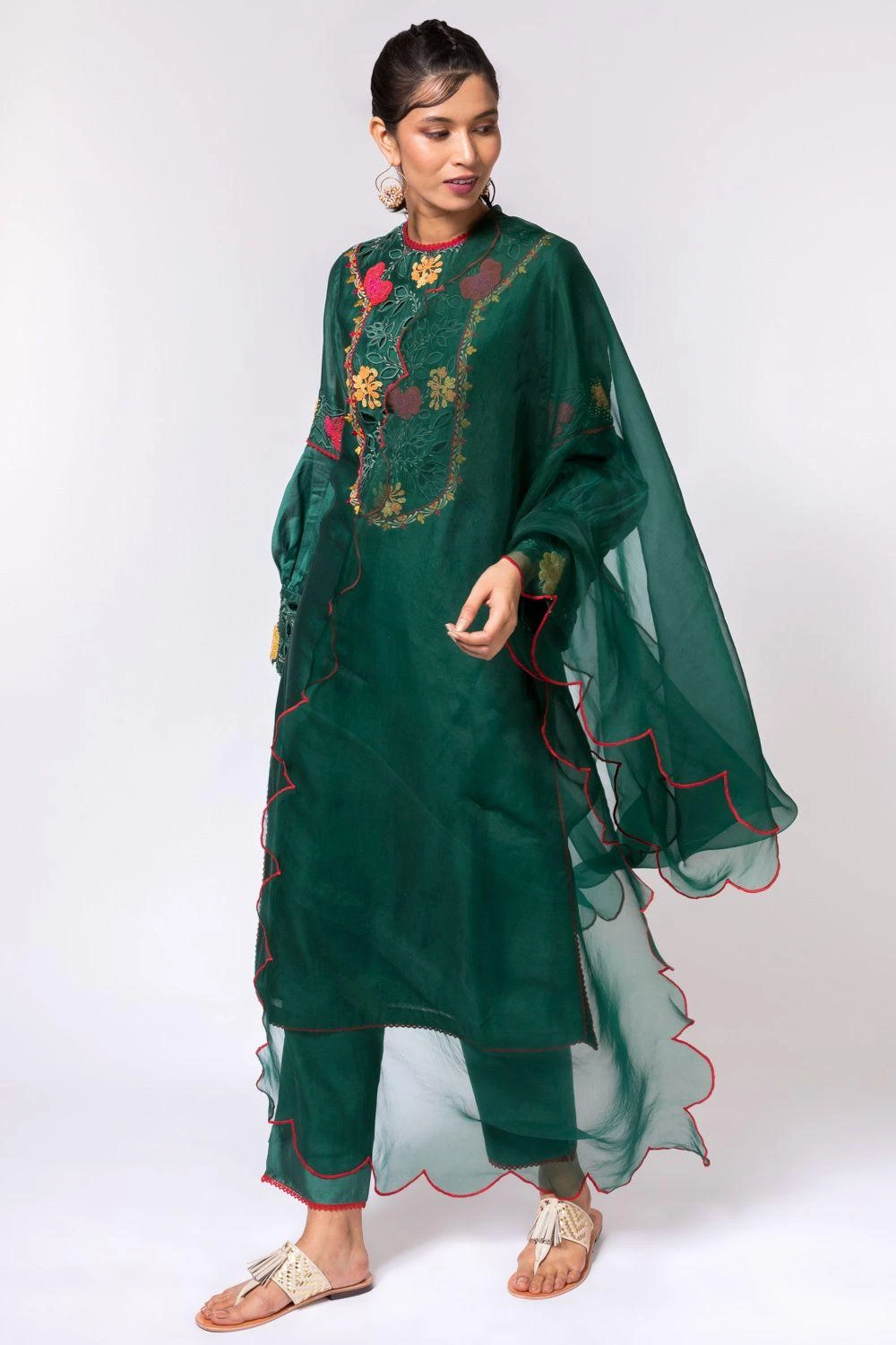 Chandrima Emerald Green Scallop Dupatta 2 Chandrima Emerald Green Scallop Dupatta - Image 2