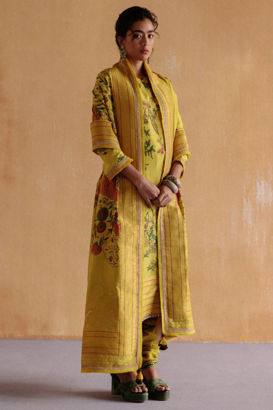 Archana Jaju Mustard Hand Painted Kalamkari Kurta Set 2 Archana Jaju Mustard Hand Painted Kalamkari Kurta Set - Image 2