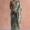 Archana Jaju Aqua Handpainted Kalamkari Sari Set