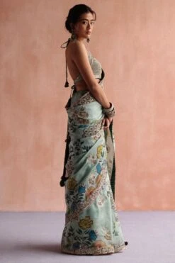 Archana Jaju Aqua Handpainted Kalamkari Sari Set -Echo Clothing Store 18423ajh3 4