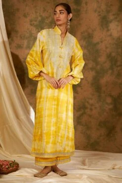 Simar Dugal Yellow Nakshi Tie-dyed Kurta Set
