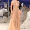 Tarun Tahiliani Rose Gold Embellished Halter Jumpsuit