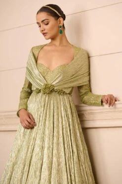 Tarun Tahiliani Sage Green Draped Gown -Echo Clothing Store 18523tt9 3